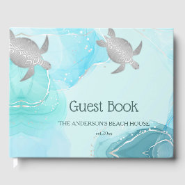 Silver Turtles Turquoise Ink Coastal House Gastenboek