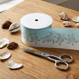 Silver Turtles Turquoise Maritime Nautical Elegant Satijnen Lint