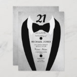 Silver Tuxedo Mannen 21st Birthday Party Invite Kaart<br><div class="desc">Ontwerp met dank aan https://www.etsy.com/shop/teabreakart</div>