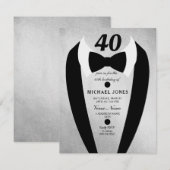 Silver Tuxedo Mannen 40th Birthday Party Invite Kaart (Voorkant / Achterkant)