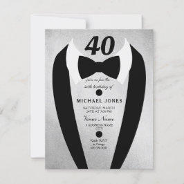Silver Tuxedo Mannen 40th Birthday Party Invite Kaart