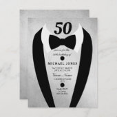 Silver Tuxedo Mannen 50th Birthday Party Invitatio Kaart (Voorkant / Achterkant)