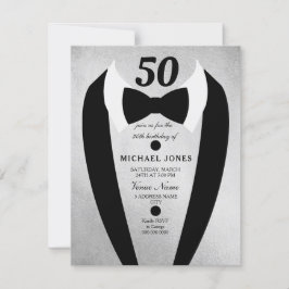 Silver Tuxedo Mannen 50th Birthday Party Invitatio Kaart