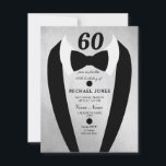 Silver Tuxedo Mannen 60th Birthday Party Invite Kaart<br><div class="desc">Ontwerp met dank aan https://www.etsy.com/shop/teabreakart</div>