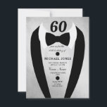 Silver Tuxedo Mannen 60th Birthday Party Invite Kaart<br><div class="desc">Ontwerp met dank aan https://www.etsy.com/shop/teabreakart</div>