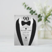 Silver Tuxedo Mannen 90th Birthday Party Invite Kaart (Staand voorkant)