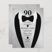 Silver Tuxedo Mannen 90th Birthday Party Invite Kaart (Voorkant / Achterkant)