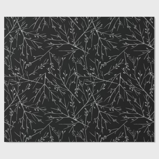 Silver Twigs op Black Cadeaupapier (Vlak)
