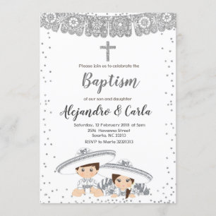 Silver Twin Boy en Girl Baptism Kaart