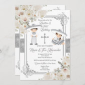 Silver Twin Mexican Baptism Birthday Floral Kaart (Voorkant / Achterkant)
