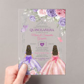 Silver Twin Princess Paarse en roze Quinceañera Acryl Uitnodigingen (Insitu (Draagbaar))
