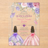 Silver Twin Princess Paarse en roze Quinceañera Acryl Uitnodigingen (Voorkant)