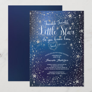 Silver Twinkle Little Star Baby shower Invitation Kaart
