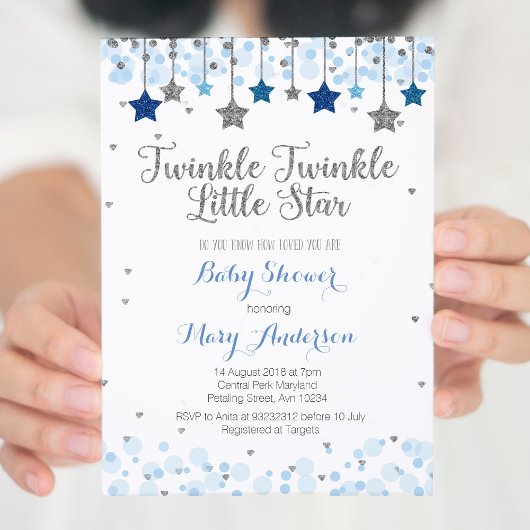 Silver Twinkle Twinkle Little Star Baby shower Kaart