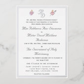 Silver Two Hearts Catholic Wedding Foil Invitation Folie Uitnodiging (Voorkant)