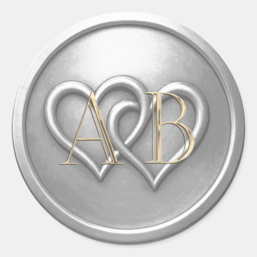 Silver Two Hearts Intertwined Monogram Wedding Ronde Sticker (Voorkant)