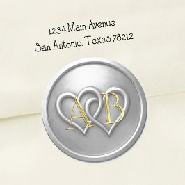 Silver Two Hearts Intertwined Monogram Wedding Ronde Sticker
