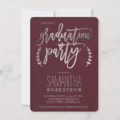 Silver typografie burgundy graduparty kaart (Voorkant)