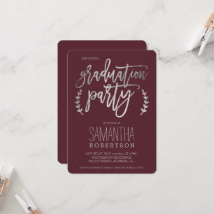 Silver typografie burgundy graduparty kaart