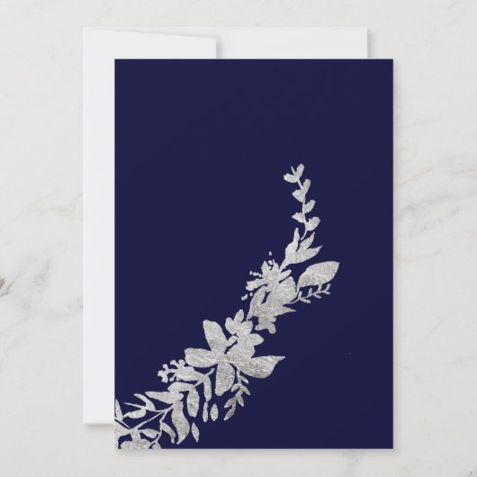 Silver typografie floral navy blue chic Sweet 16 Kaart (Achterkant)