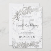 Silver typografie Floral white marble quinceanera Kaart (Voorkant)