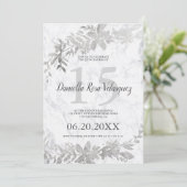 Silver typografie Floral white marble quinceanera Kaart (Staand voorkant)