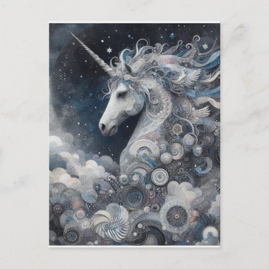 Silver Unicorn Collage Briefkaart (Voorkant)