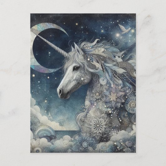 Silver Unicorn Collage With Moon Briefkaart (Voorkant)