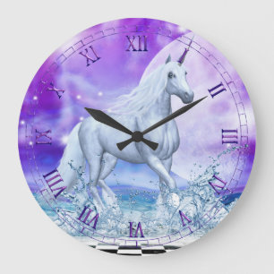 Silver Unicorn Dansend in water Wall Clock Grote Klok