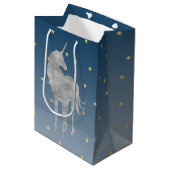 Silver Unicorn Gold Stars Medium Cadeauzakje (Voorkant Gekanteld)