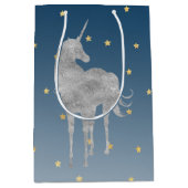 Silver Unicorn Gold Stars Medium Cadeauzakje (Voorkant)