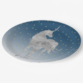 Silver Unicorn Gold Stars Papieren Bordje (Gekanteld)