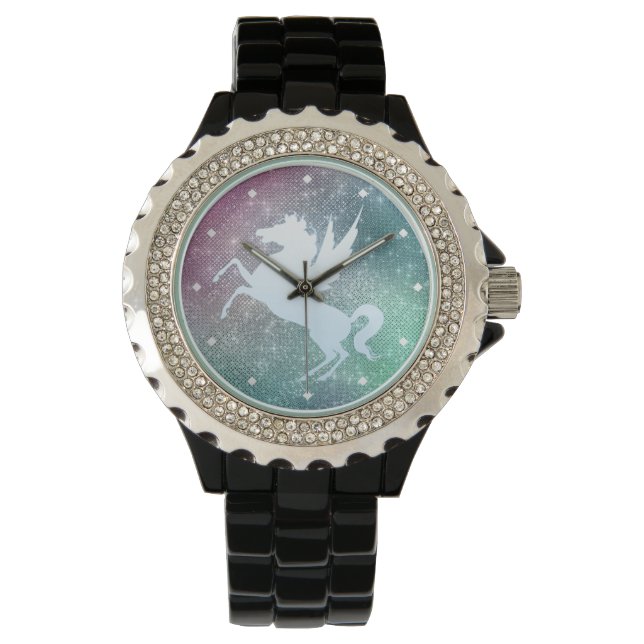 Silver Unicorn op Sparkle Horloge (Voorkant)