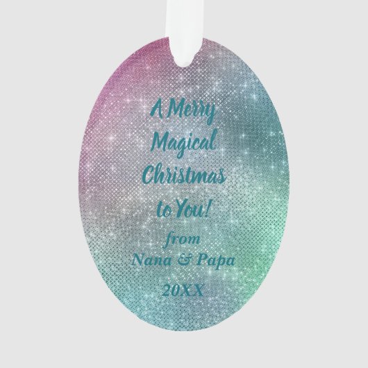 Silver Unicorn op Vakantie Speciaal Ornament (achterkant)