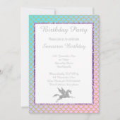 SILVER UNICORN PASTEL MERMAID PATTERN BIRTHDAY KAART (Voorkant)