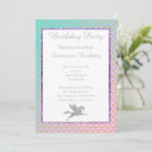 SILVER UNICORN PASTEL MERMAID PATTERN BIRTHDAY KAART (Staand voorkant)