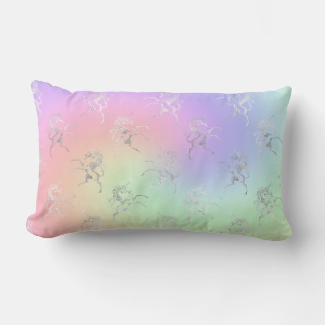 Silver Unicorn Pastel Ombre Kussen (Voorkant)