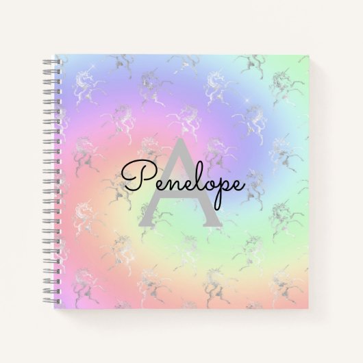 Silver Unicorn Pastel Ombre Monogram Sketchbook Notitieboek (Voorkant)