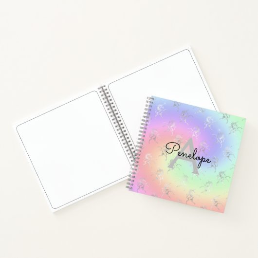 Silver Unicorn Pastel Ombre Monogram Sketchbook Notitieboek (Binnen)