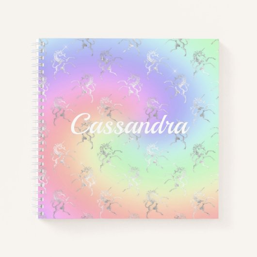 Silver Unicorn Pastel Ombre Monogram Sketchbook Notitieboek (Voorkant)