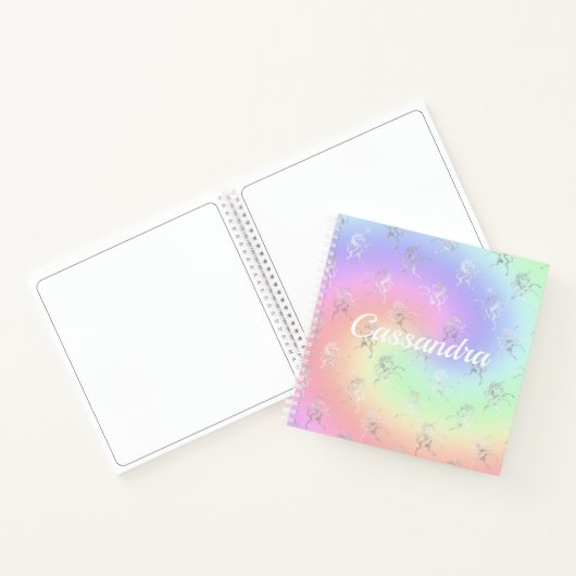 Silver Unicorn Pastel Ombre Monogram Sketchbook Notitieboek (Binnen)