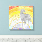 Silver Unicorn Rainbow Canvas Afdruk (Insitu (Houten vloer))