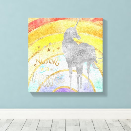 Silver Unicorn Rainbow Canvas Afdruk (Insitu (Houten vloer))