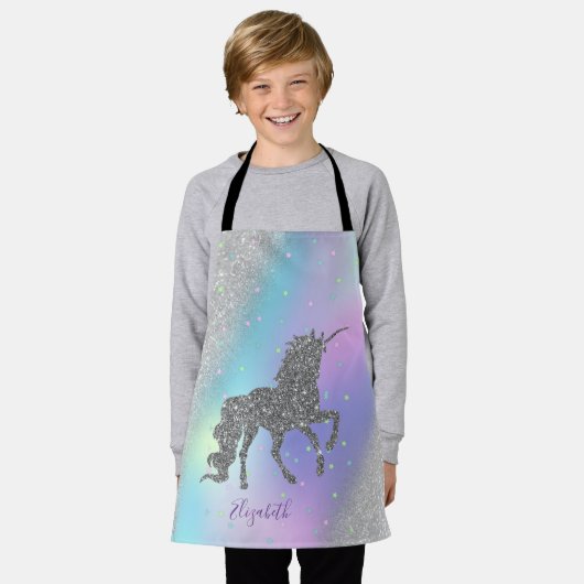 Silver Unicorn, Stars, Silver Bokeh Holographic Schort (Gedragen)