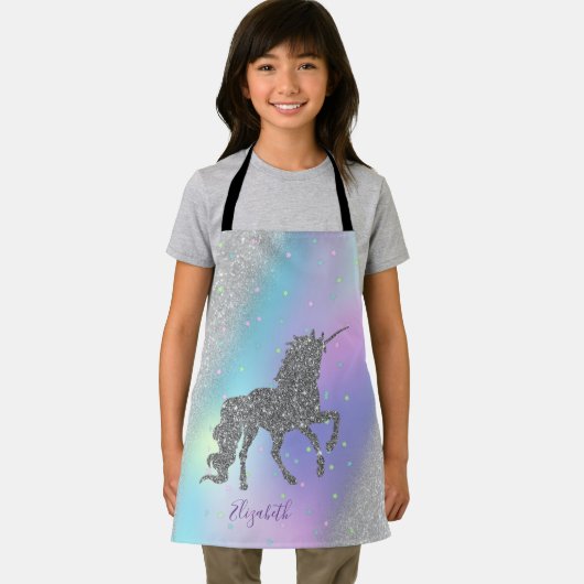 Silver Unicorn, Stars, Silver Bokeh Holographic Schort (Insitu)