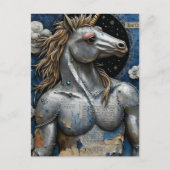 Silver Unicorn With Muscles Collage Briefkaart (Voorkant)