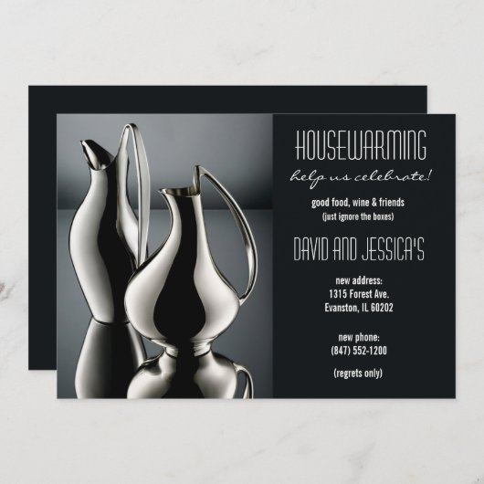 Silver Vases-uitnodiging voor het opwarmen van het Kaart (Voorkant / Achterkant)