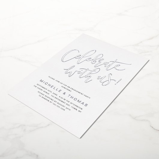Silver vieren met ons Modern Eenvoudig Verloving Folie Uitnodiging (Gedraaid)