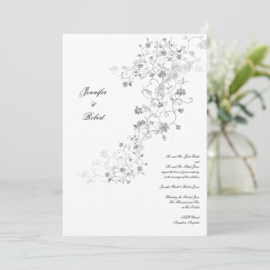 Silver Vines bruiloft uitnodiging (Staand voorkant)