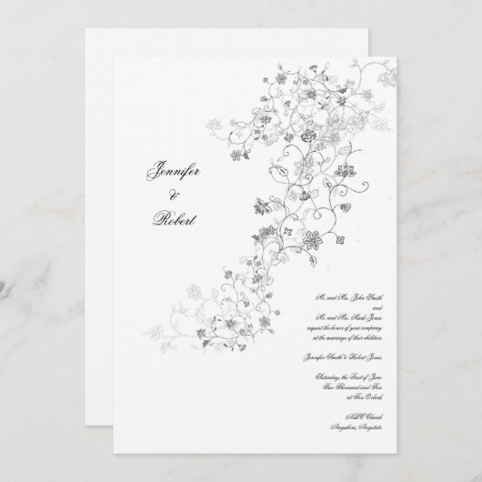Silver Vines bruiloft uitnodiging (Voorkant / Achterkant)